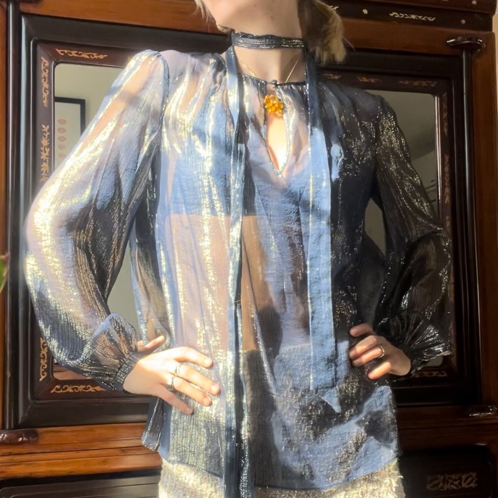 Intermix blue and gold sparkly long sleeve sheer top